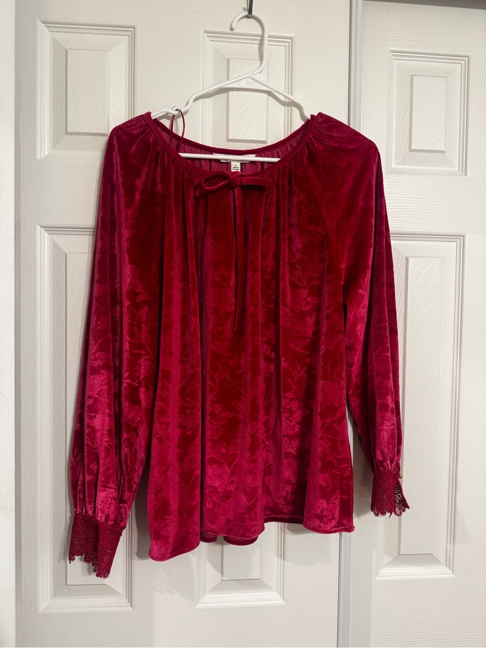 The Pioneer Woman Deep Berry Velvet Tie-Neck Blouse